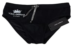 Dolce & Gabbana Black Logo Beachwear Briefs Nylon Stretch Swimwear