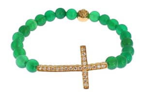 Jade Stone Gold CZ Cross 925 Silver Bracelet