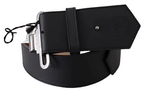 Black Leather Vintage Military Buckle Waist Belt