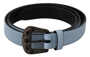 Dolce & Gabbana Blue Black Crystal Baroque Buckle Leather Belt