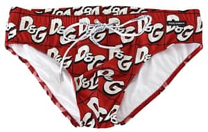 Dolce & Gabbana Red D&G Logo Men Swimwear Nylon Beachwear Briefs