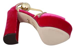 Pink Velvet Crystal Ankle Strap Sandals Shoes