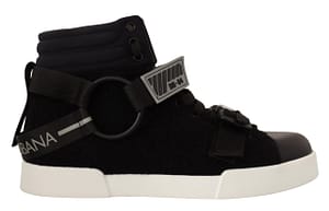 Dolce & Gabbana Black Leather Wool High Top Casual Sneakers