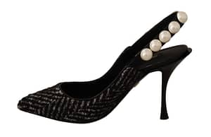 Black Gray Pearl Slingbacks Women Pumps Shoes