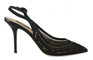 Dolce & Gabbana Black Floral Cutout Slingbacks Pumps Shoes