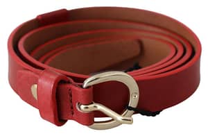 GF Ferre Red Genuine Leather Silver Logo Buckle Belt