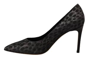 Black Leopard Leather Stiletto High Heels Pumps Shoes