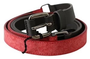 Red Brown Leather Silver Logo Buckle Waist Belt