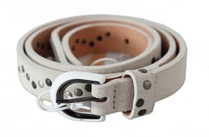 John Galliano White Silver Studded Buckle Waist Leather Belt