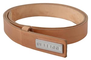 GF Ferre Brown Leather Slim Silver Logo Buckle Belt