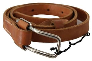 Costume National Brown Leather Silver Metal Chrome Belt