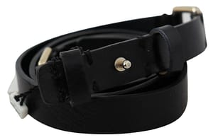 Black solid genuine leather waist fashion belt