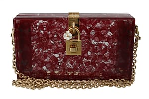 Dolce & Gabbana Dark Red Plexiglass Taormina Lace Clutch Borse Bag BOX
