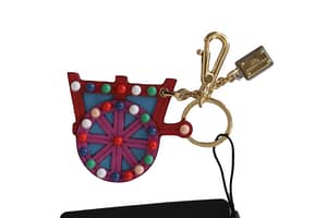 Dolce & Gabbana Leather Sicilian Cart Wheel Gold Logo Keychain Keyring