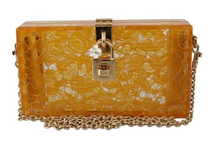Dolce & Gabbana Yellow Plexiglass Taormina Lace Clutch Borse Bag BOX