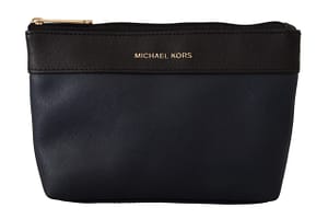 Michael Kors Blue Black Leather Zip Closure Pouch Women Purse