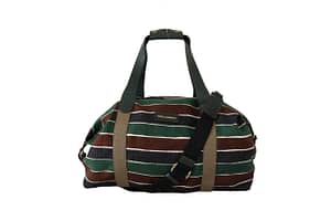 Dolce & Gabbana Brown Green Striped Linen Leather Gym Travel Shoulder Bag