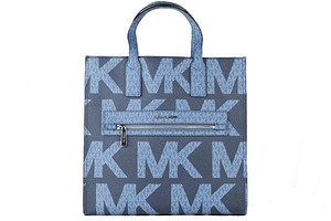 Michael Kors Kenly Large Leather Graphic Logo NS Tote Handbag (Dark Chambray Multi/Admiral)