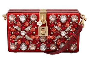 Dolce & Gabbana Red Velvet Leather Crystal Hand Box Clutch Bag