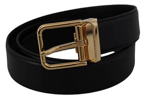 Black Leather Gold Buckle Cintura Belt