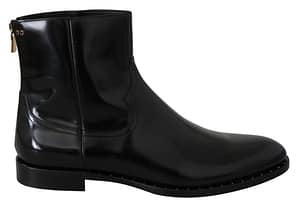 Dolce & Gabbana Black Leather Zipper Mens Boots