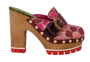 Dolce & Gabbana Pink Jacquard Crystal Slides Mules Shoes