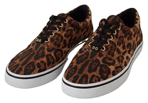 Brown Leopard Print Low Top Sneakers Shoes
