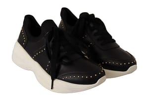 My Twin Black Leather Lace Up Low Top Women Sneakers Shoes