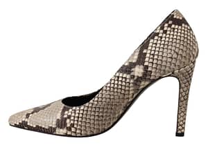 Gray Snake Skin Leather Stiletto High Heels Pumps Shoes