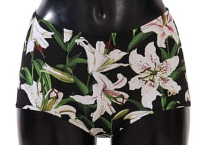 Dolce & Gabbana Black Lilies Print Swimsuit Bikini Bottom Swimwear
