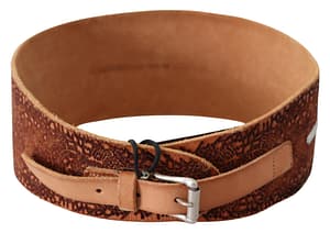 Scervino Street Brown Wide Leather Embroidered Design Belt
