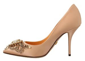 Nude crystal embellishment pumps shoes