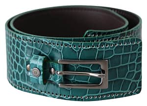 Scervino Street Blue Green Genuine Leather Faux Crocodile Buckle Belt