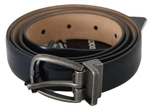 Dolce & Gabbana Blue Leather Gray Brushed Buckle Belt