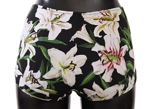 Black Lilies Print Swimsuit Bikini Bottom Swimwear