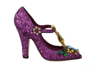 Dolce & Gabbana Purple Sequin Leather Crystal Sandal Shoes