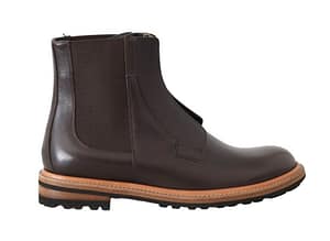 Dolce & Gabbana Brown Leather Ankle Stretch Boots