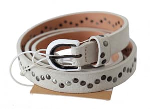 White Silver Studded Buckle Waist Leather Belt