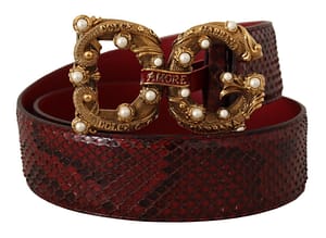 Red Exotic Leather Logo Buckle Amore Belt