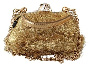 Dolce & Gabbana Gold White Crystals Clutch Shoulder Purse VANDA Bag