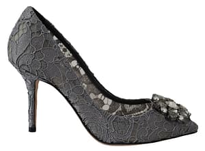 Dolce & Gabbana Gray Taormina Lace Crystals Pumps Shoes