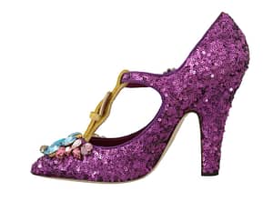Purple Sequin Leather Crystal Sandal Shoes
