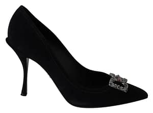 Dolce & Gabbana Black Leather Silver AMORE DG Heels Pumps Shoes
