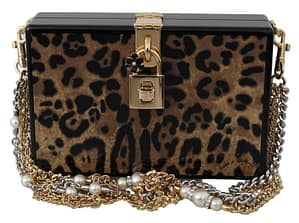 Dolce & Gabbana Brown Leopard Women Shoulder BOX Wood Bag