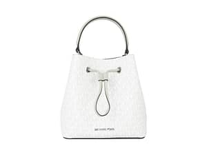 Michael Kors Suri Medium Leather Bucket Messenger Drawstring Hobo Handbag (Bright White/Aluminum)