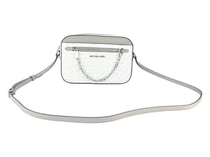 Michael Kors Jet Set Item Large East West Signature Leather Zip Chain Crossbody Handbag (Bright White Signature)