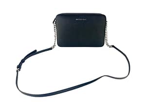 Michael Kors Jet Set Large East West Saffiano Leather Crossbody Bag Handbag (Black Solid/Silver Hardware)