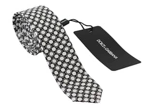 Dolce & Gabbana Black White Prtinted 100% Silk Necktie