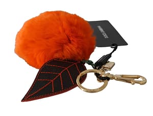 Black Leather Orange Fur Gold Clasp Keyring Keychain