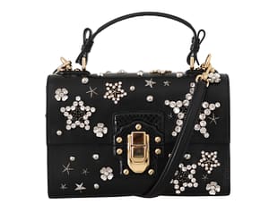 Dolce & Gabbana Black Leather Crystal Stars Hand LUCIA Shoulder Bag